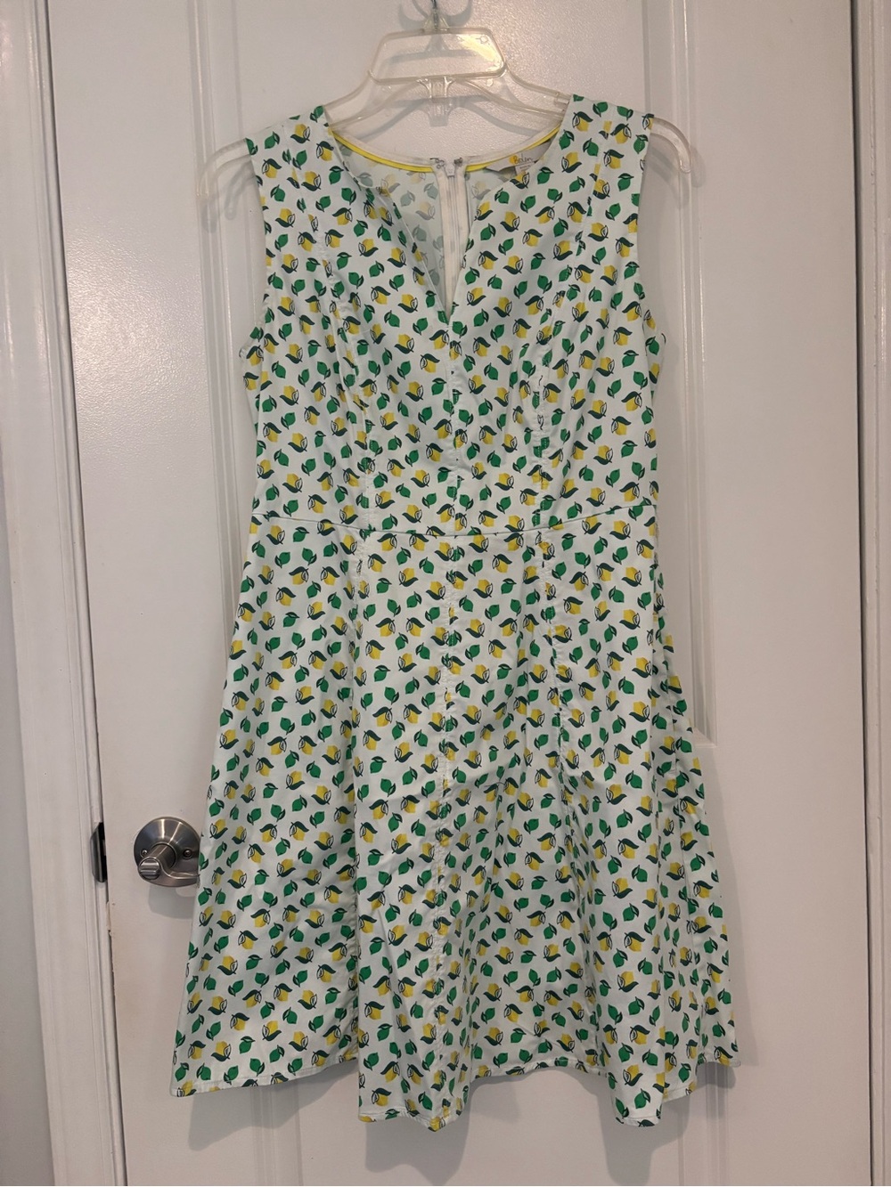 Boden A-Line White Dress Lemon Print, Pretty Silhouette, Has Pockets